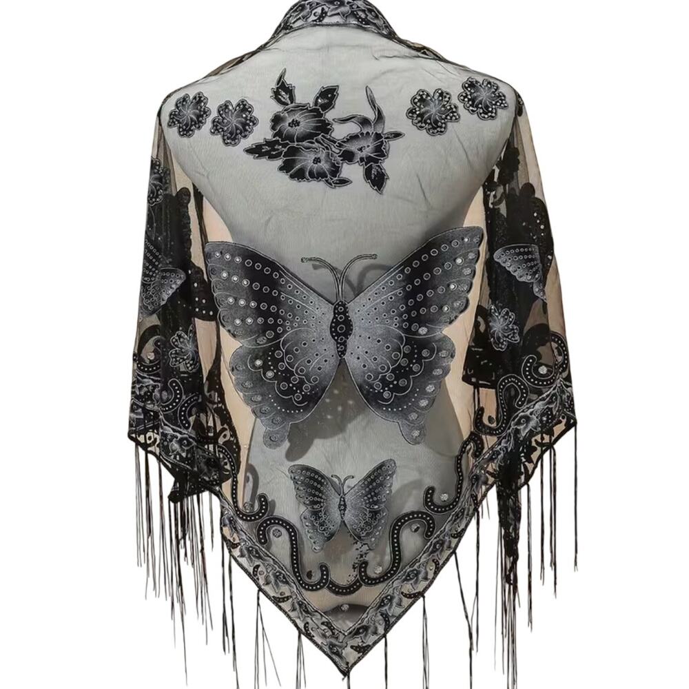 Butterfly Triangle Scarf Wrap Shawl W51xH27.5 NWT